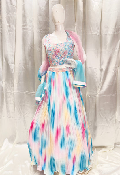 Silk Party Wear Crop Top Multicolor
