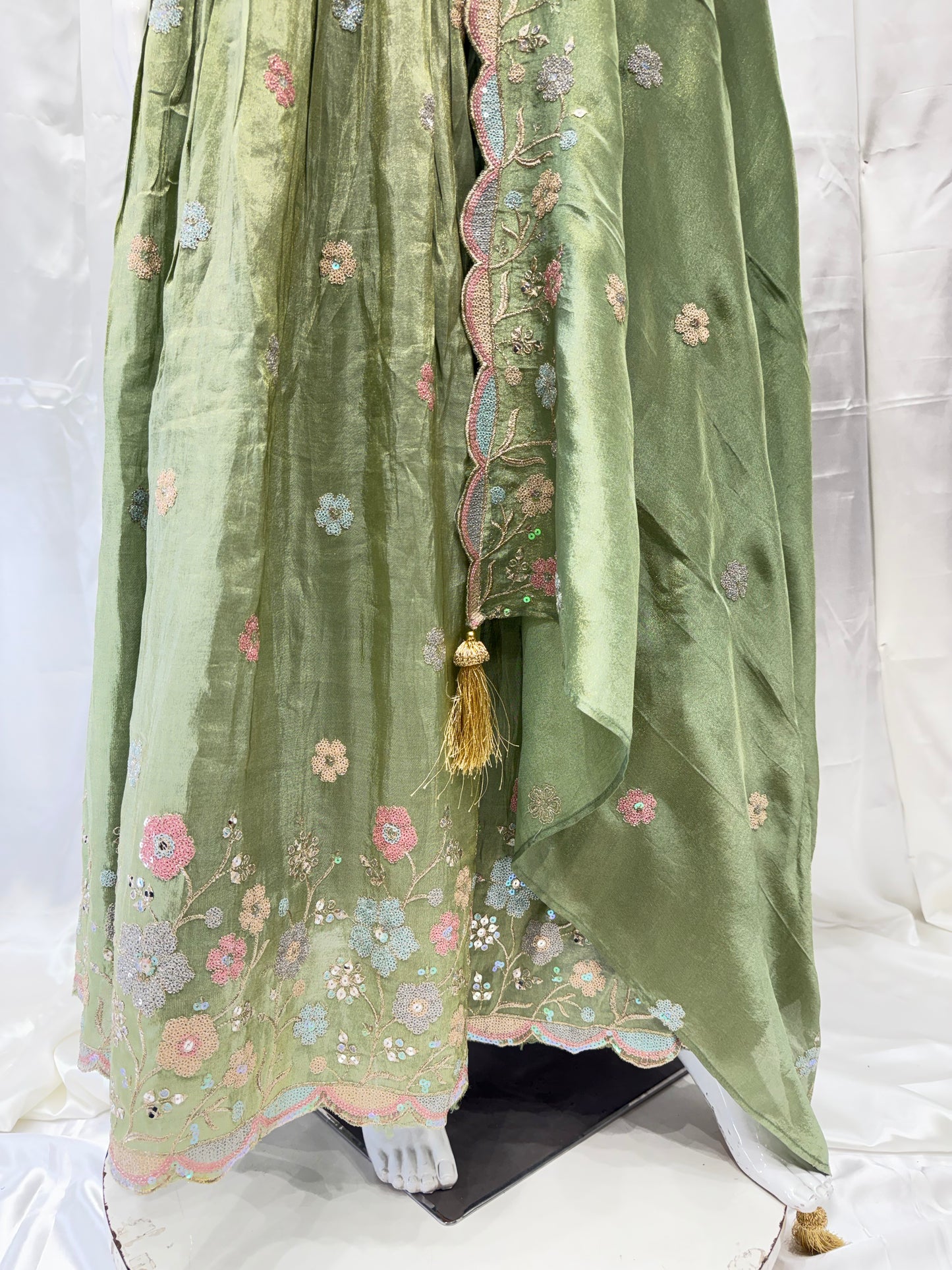 Silk Traditional Mirzai Design gown ( Pista Green)