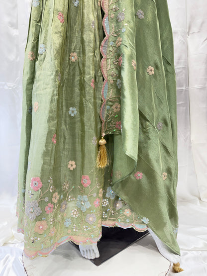 Silk Traditional Mirzai Design gown ( Pista Green)