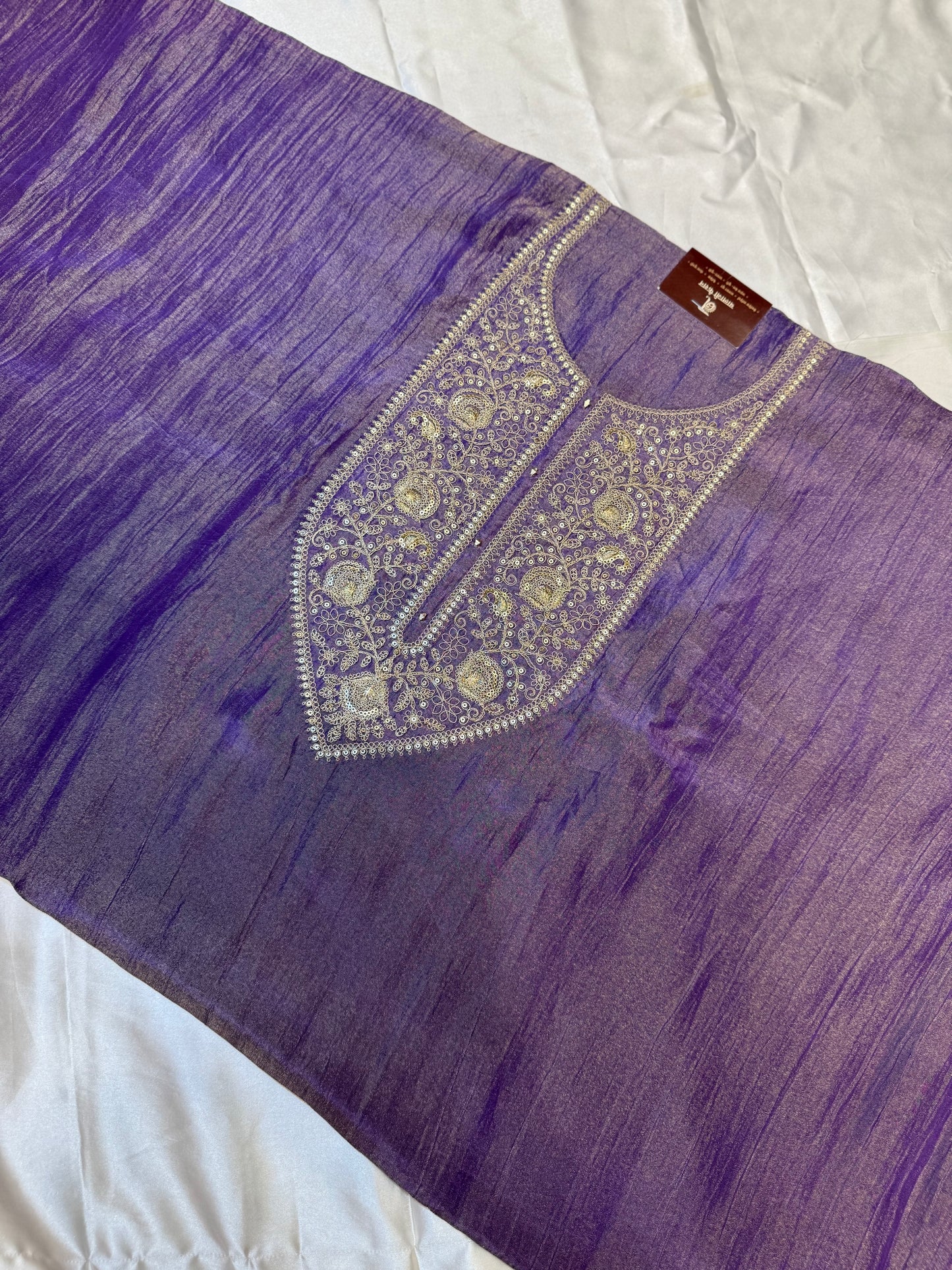 Designer crush tissue silk dress material (Purple)