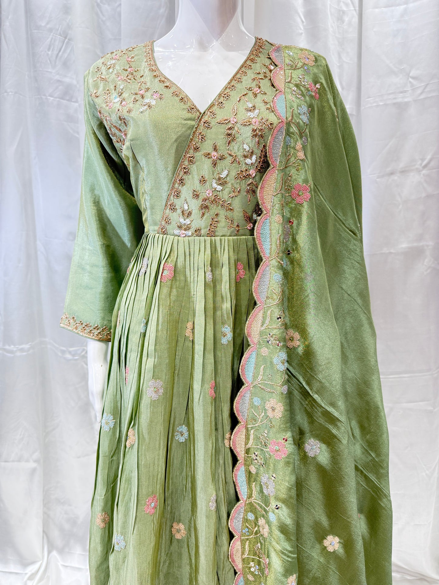 Silk Traditional Mirzai Design gown ( Pista Green)