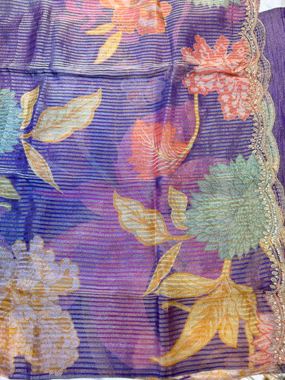 Designer crush tissue silk dress material (Purple)