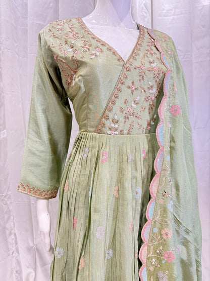 Silk Traditional Mirzai Design gown ( Pista Green)