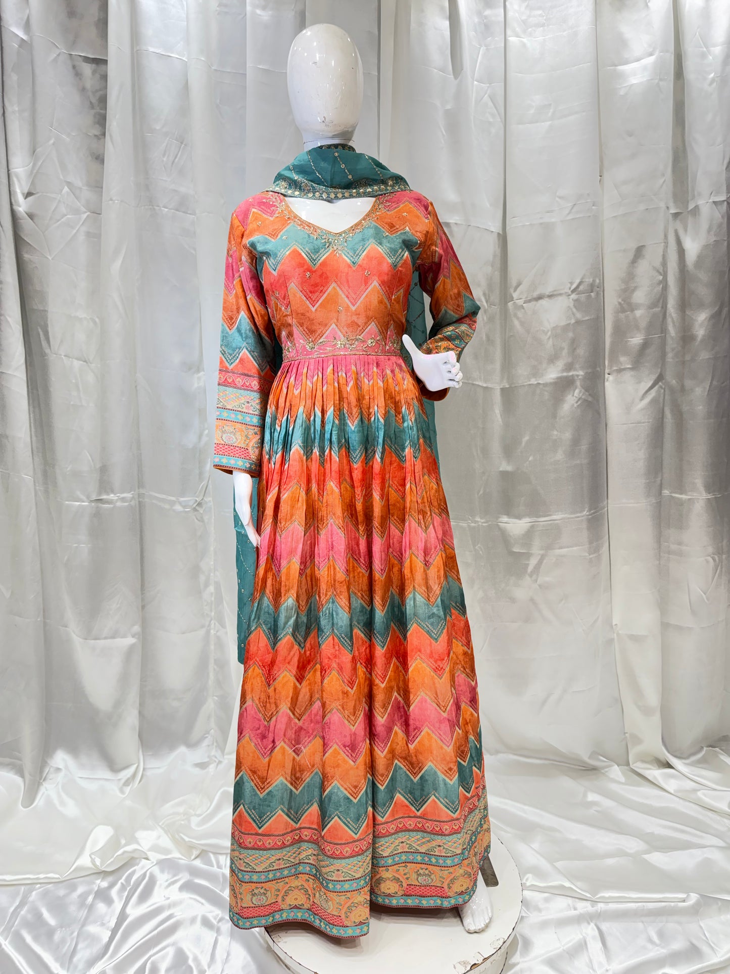Silk Digital Print Gown (Fanta)