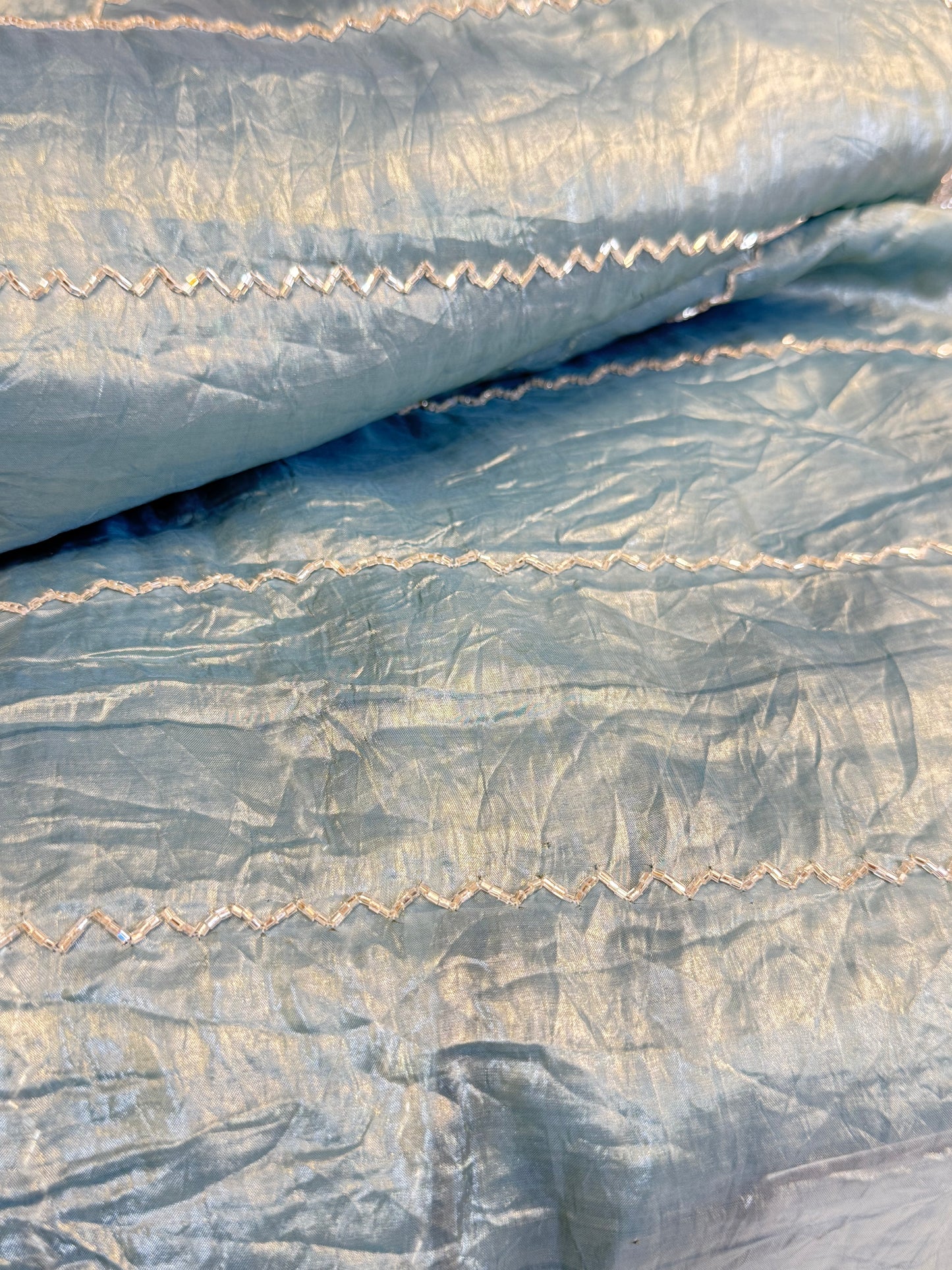 Tissue Crush handwork Saree (Aqua Blue)