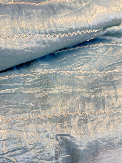 Tissue Crush handwork Saree (Aqua Blue)