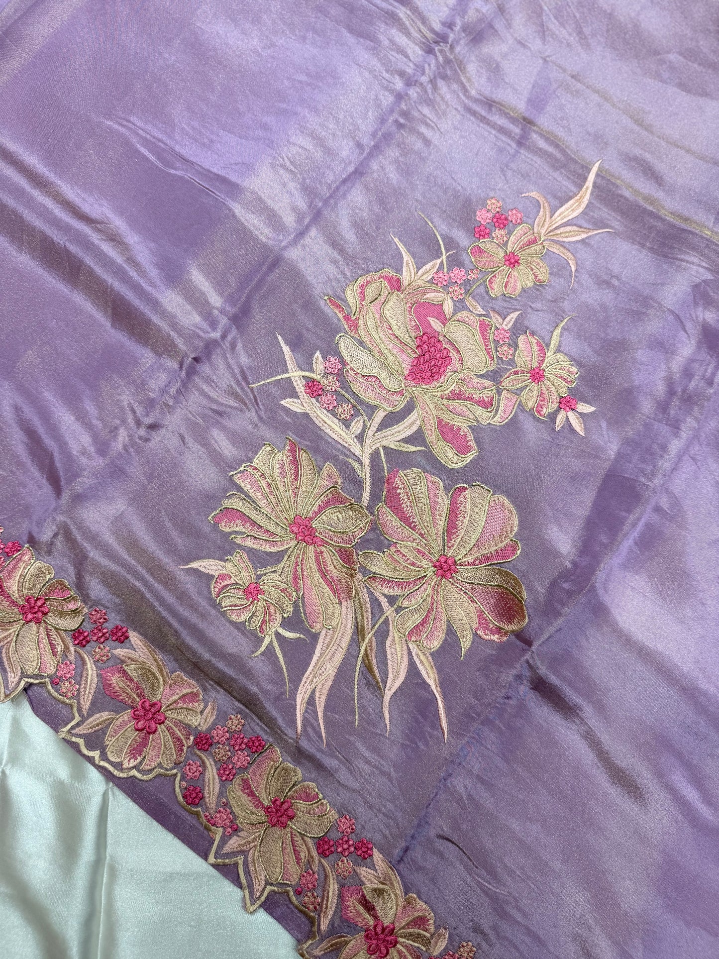 Designer Ethenic tissue silk dress material (Lavender)