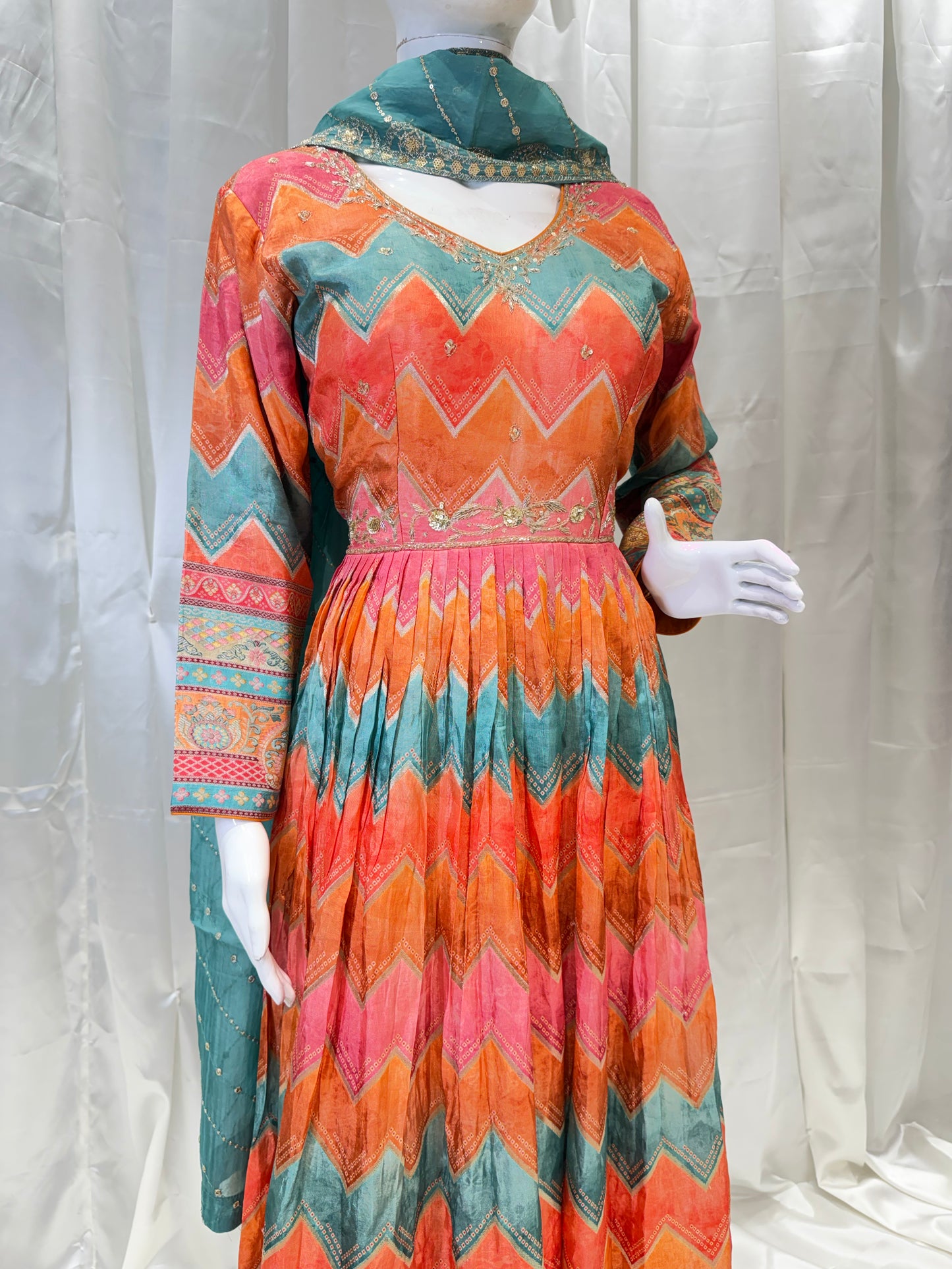 Silk Digital Print Gown (Fanta)