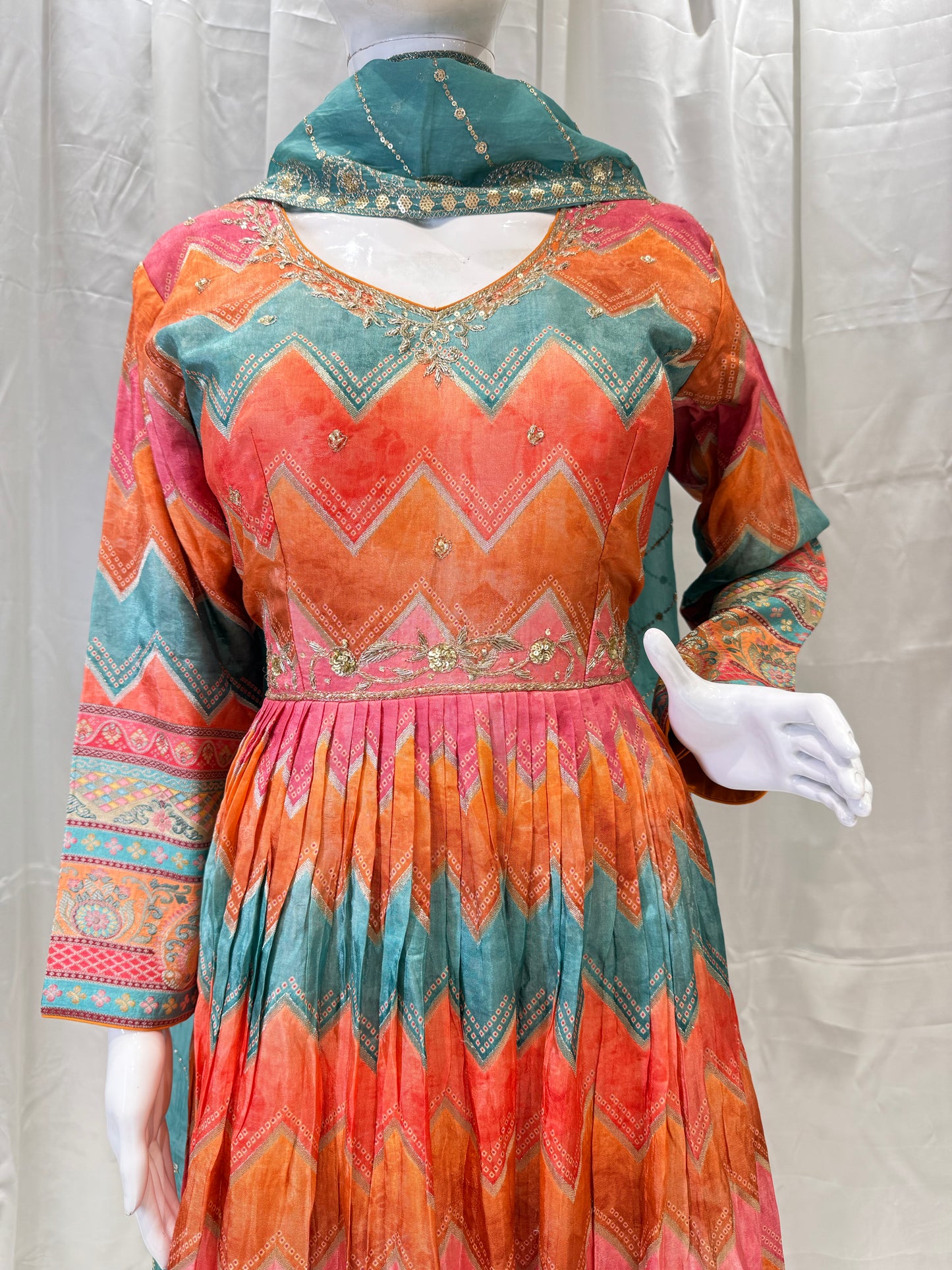Silk Digital Print Gown (Fanta)