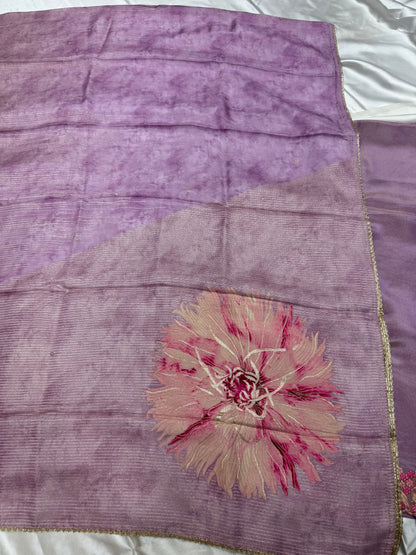 Designer Ethenic tissue silk dress material (Lavender)
