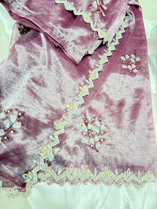 Tissue Crush handwork Silk Saree (Burgundy)