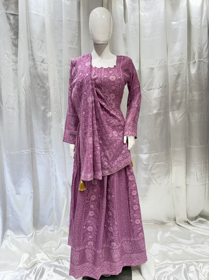 Georgette Kantha Work Gown (Lilac)