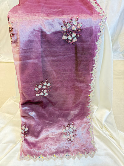 Tissue Crush handwork Silk Saree (Burgundy)