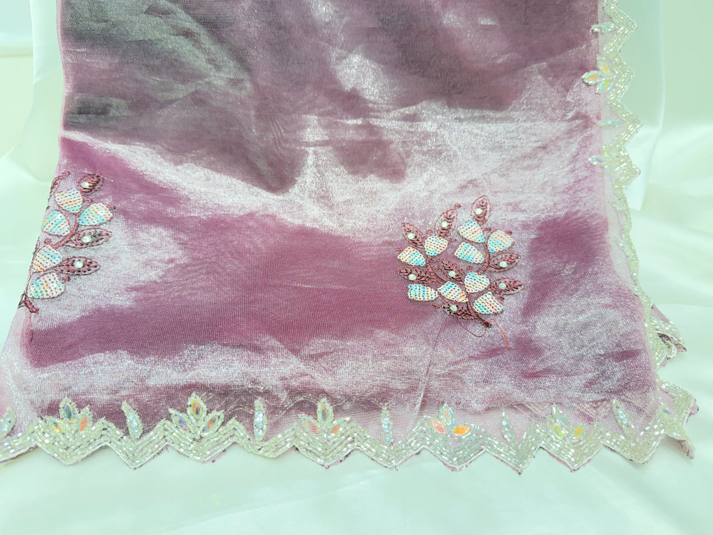 Tissue Crush handwork Silk Saree (Burgundy)