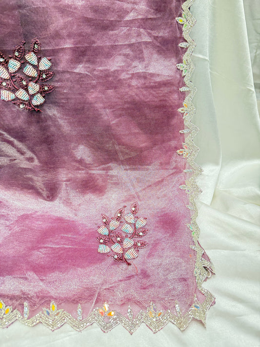 Tissue Crush handwork Silk Saree (Burgundy)