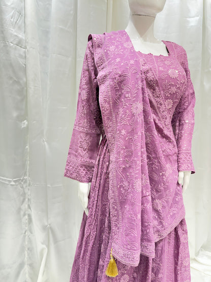 Georgette Kantha Work Gown (Lilac)