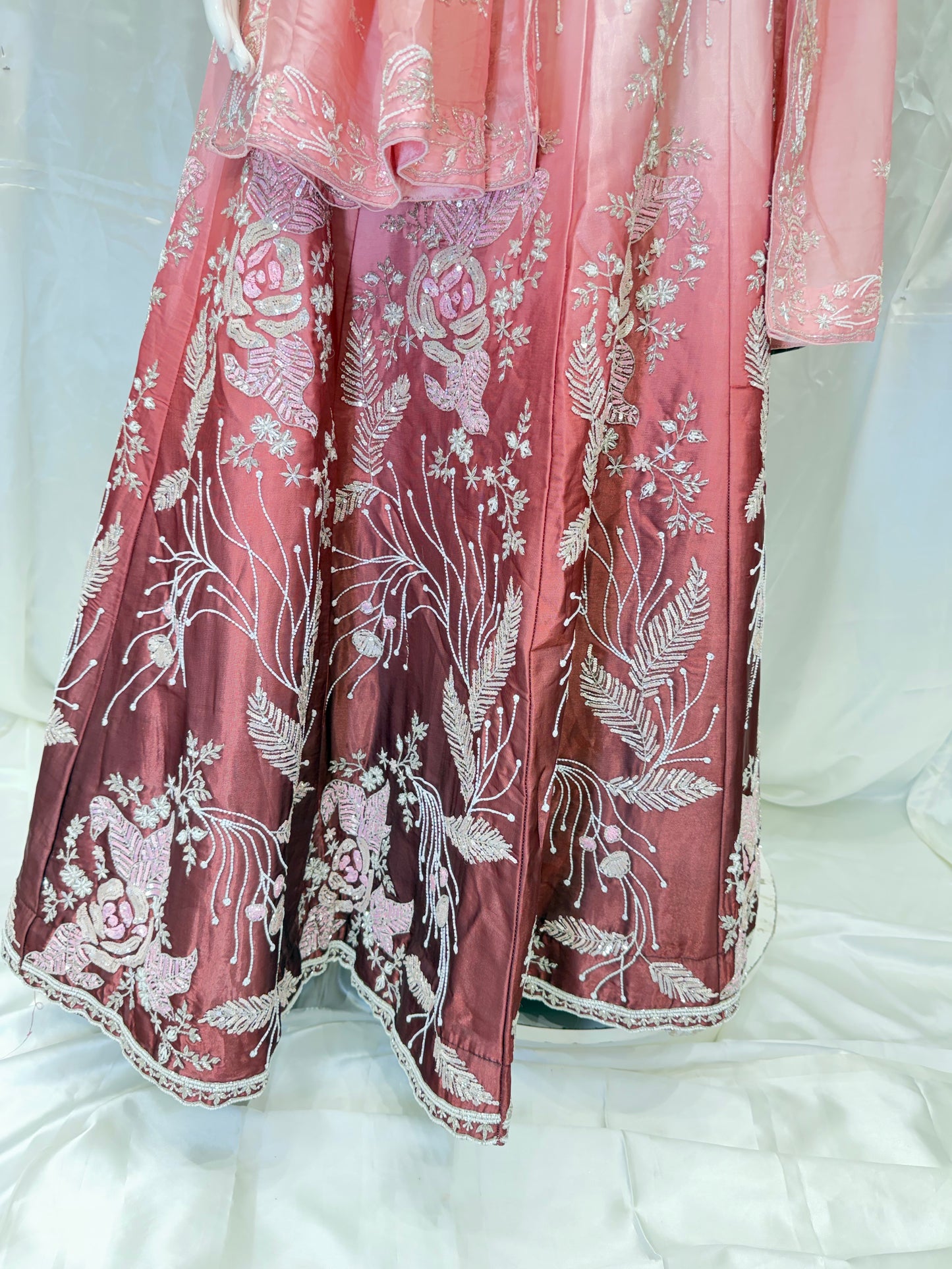 Silk Handwork Party Wear Lehenga (Coke with Peach)