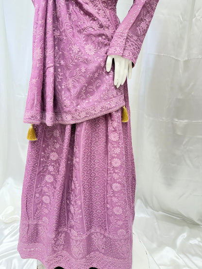 Georgette Kantha Work Gown (Lilac)