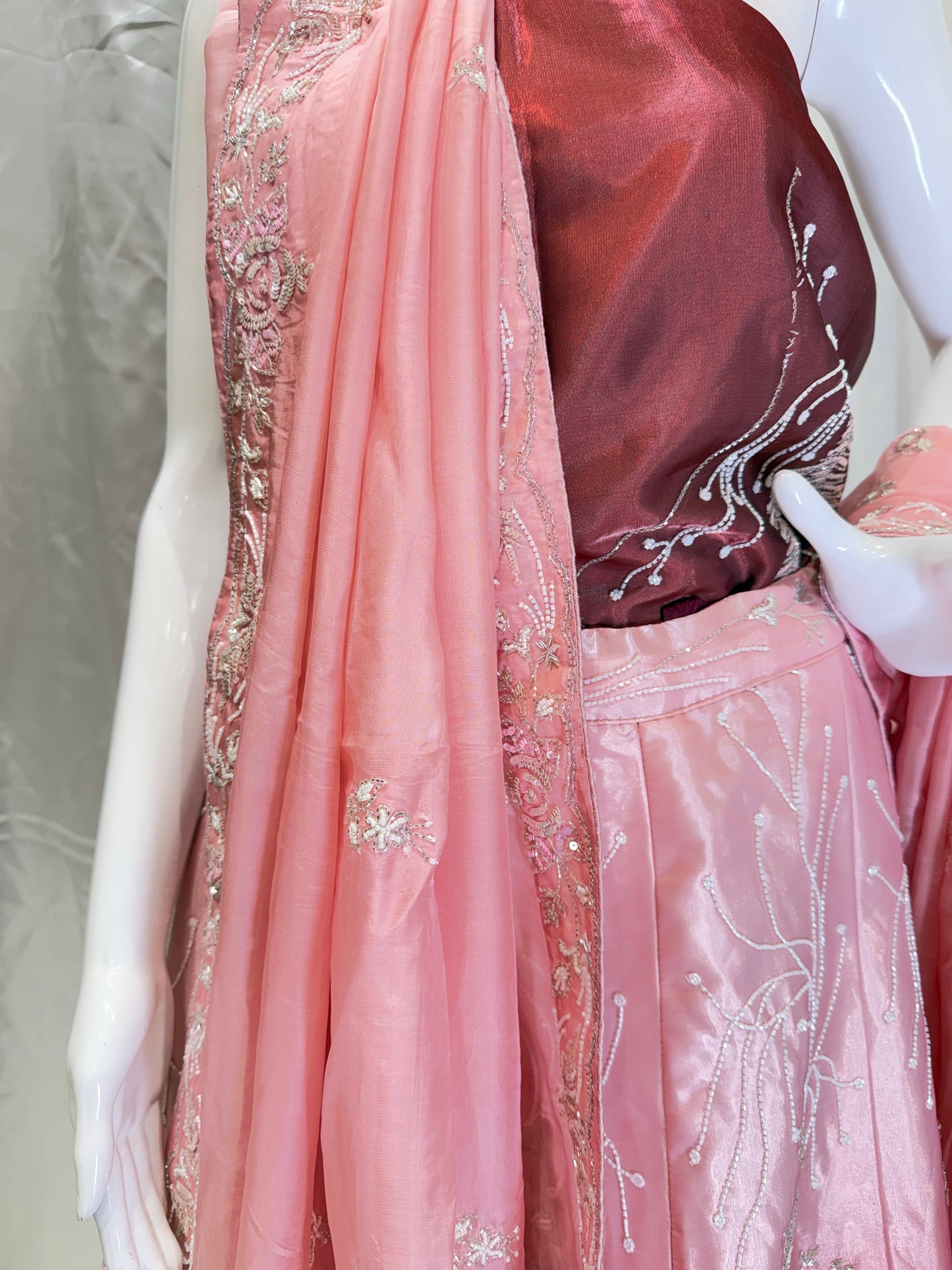 Silk Handwork Party Wear Lehenga (Coke with Peach)
