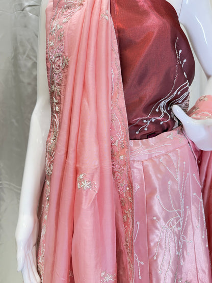 Silk Handwork Party Wear Lehenga (Coke with Peach)