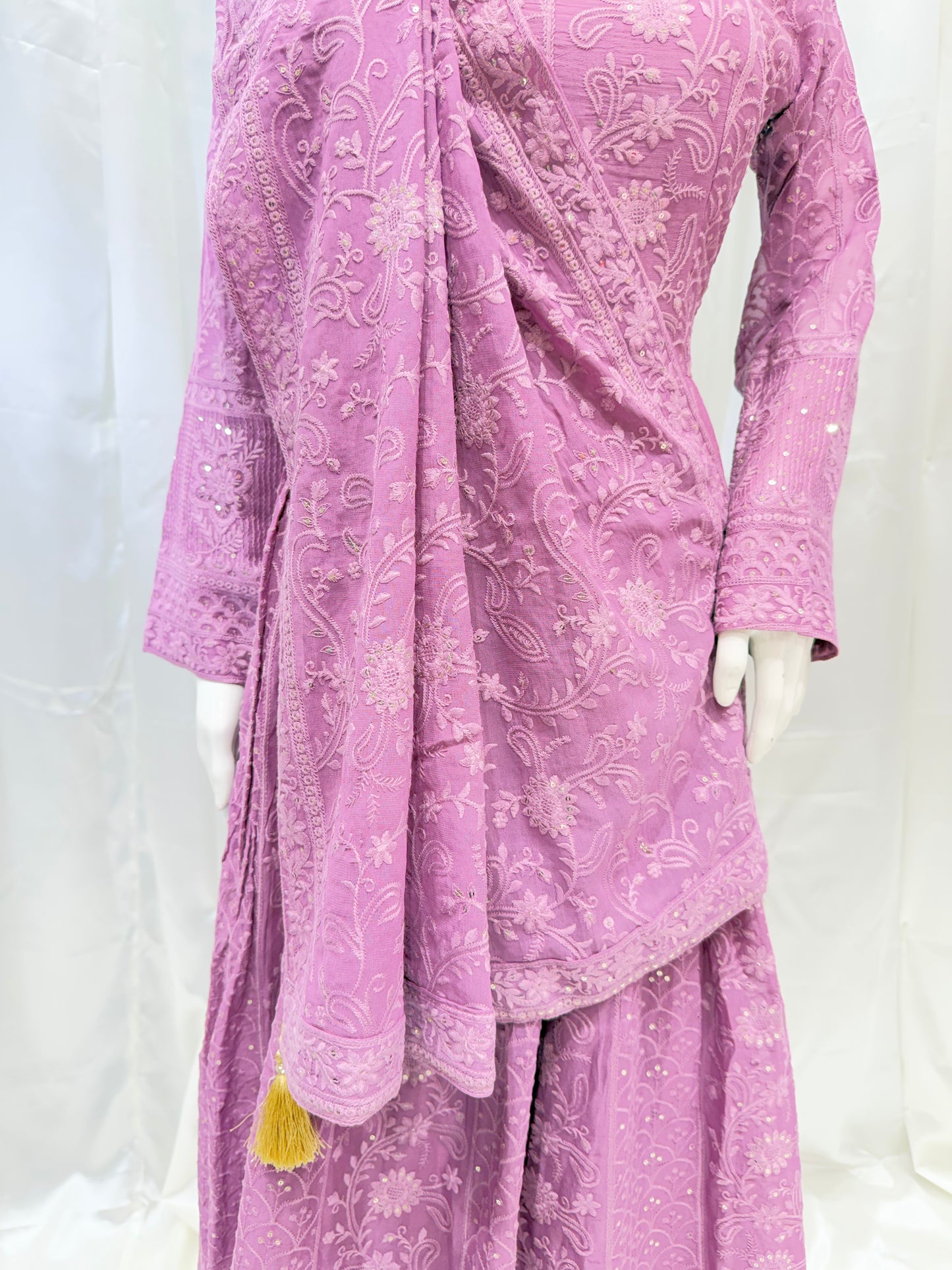Georgette Kantha Work Gown (Lilac)
