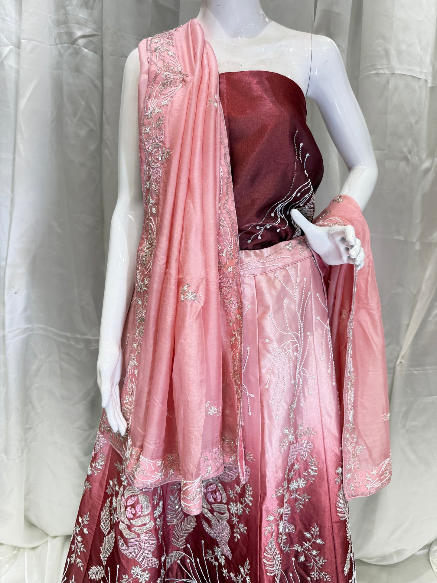 Silk Handwork Party Wear Lehenga (Coke with Peach)