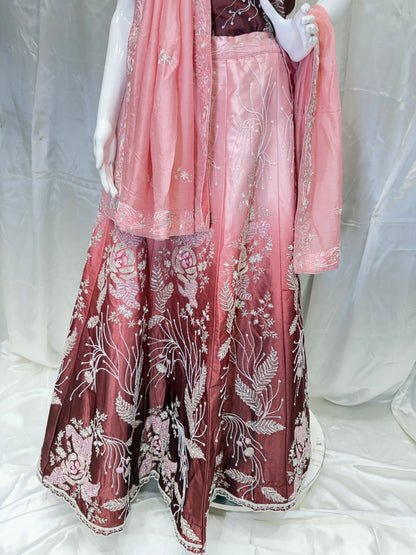 Silk Handwork Party Wear Lehenga (Coke with Peach)