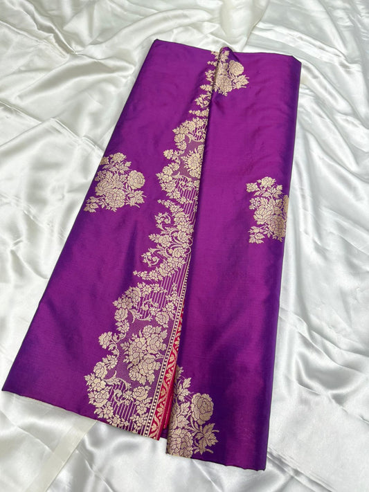 Pure katan silk saree with Resham buti color (brinjal)