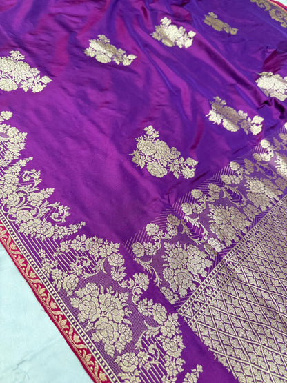 Pure katan silk saree with Resham buti color (brinjal)