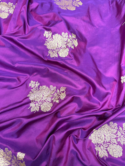 Pure katan silk saree with Resham buti color (brinjal)
