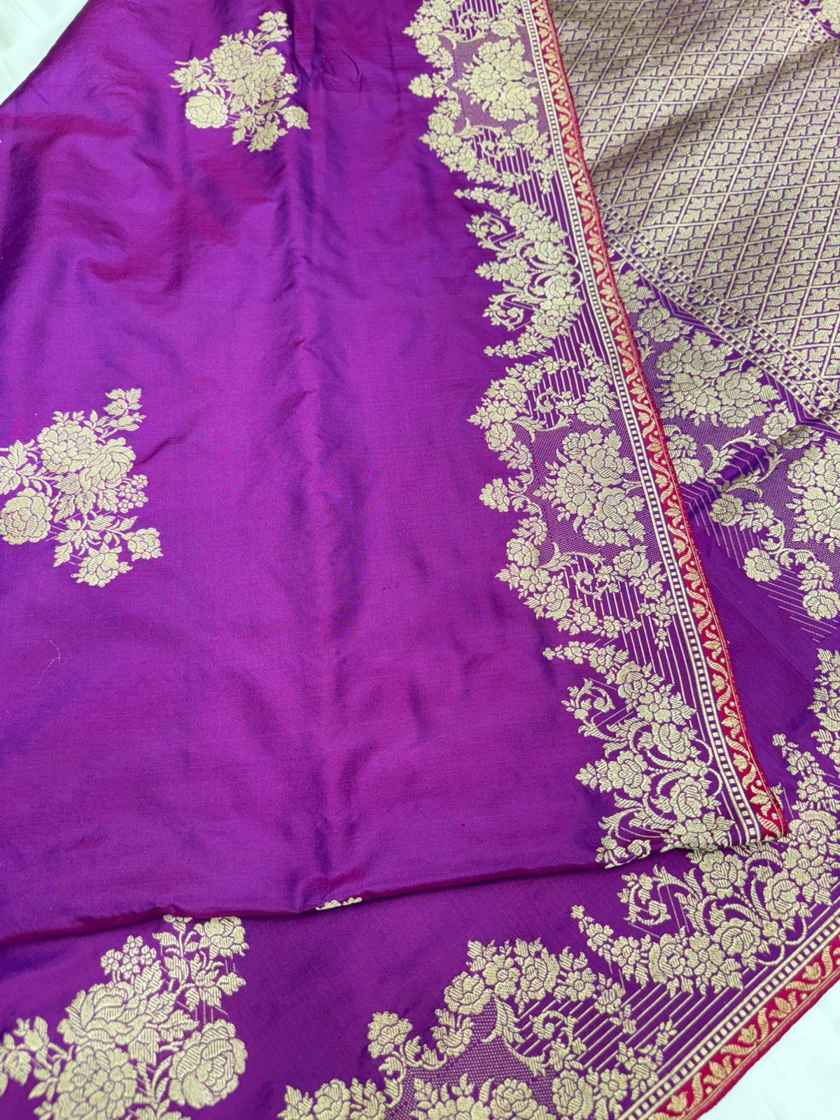 Pure katan silk saree with Resham buti color (brinjal)