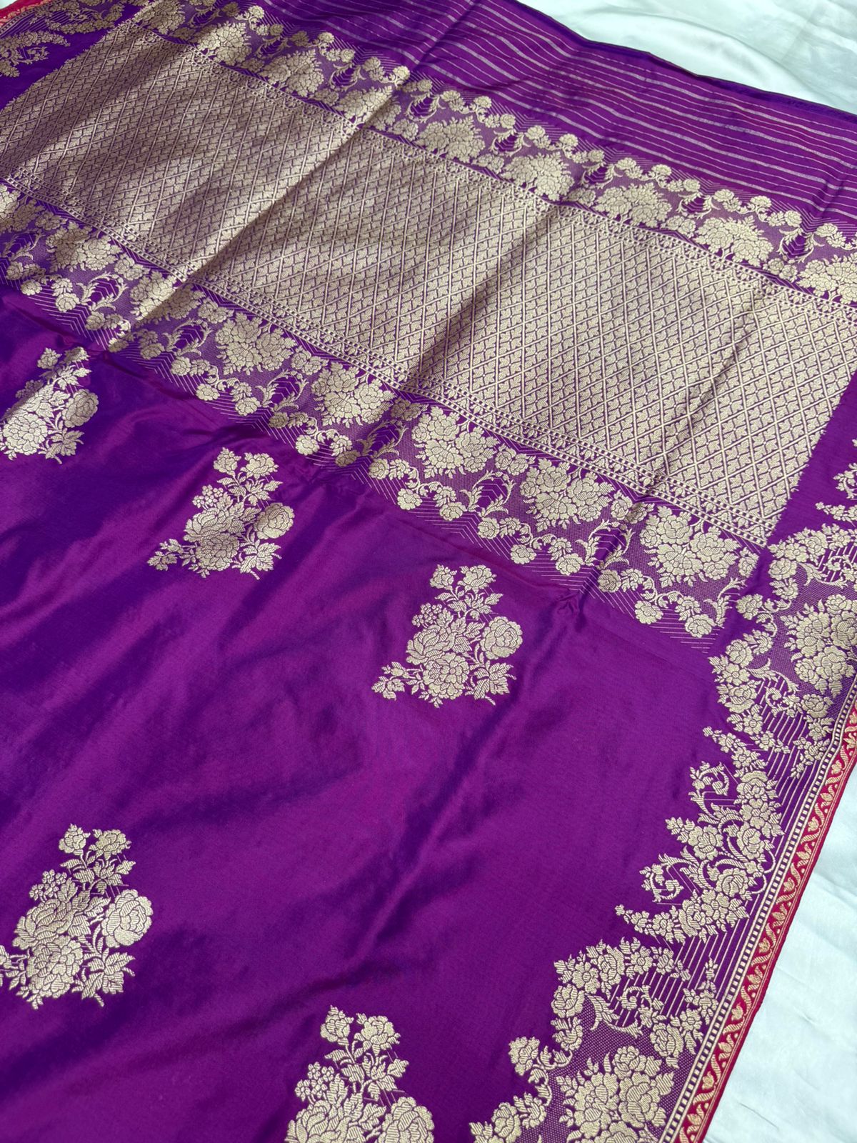 Pure katan silk saree with Resham buti color (brinjal)