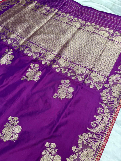 Pure katan silk saree with Resham buti color (brinjal)