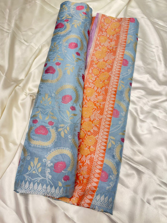 Pure Moonga katan silk saree color (aqua blue)