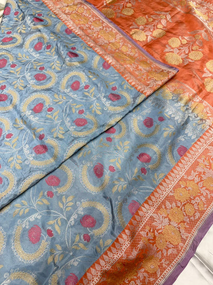 Pure Moonga katan silk saree color (aqua blue)