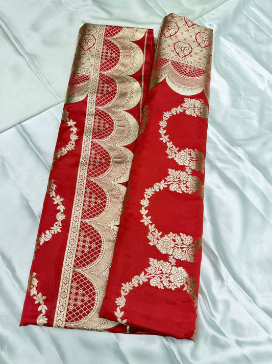 Pure katan silk wedding saree color red