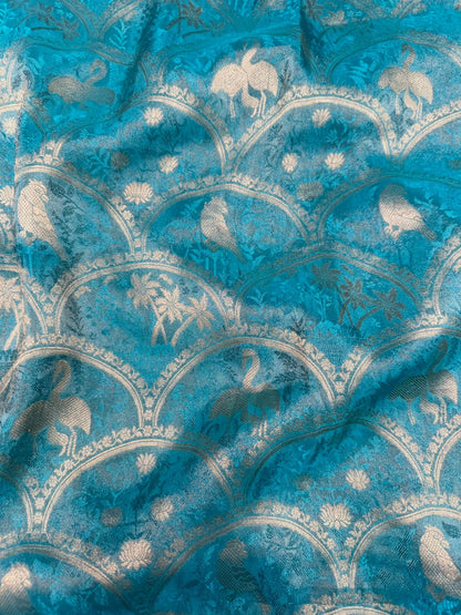 Pure brocade silk handwork saree color moon green