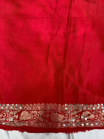 Pure silk dardozi saree with contrast border color yellow red