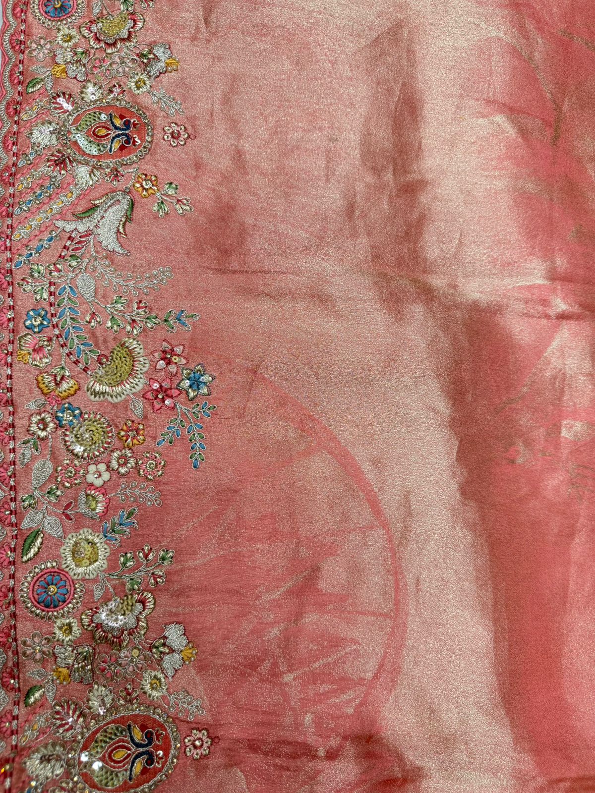 Jamawar Banarasi silk saree with handwork color antique peach
