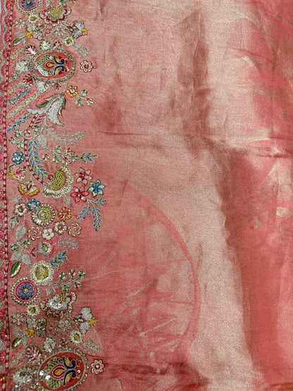 Jamawar Banarasi silk saree with handwork color antique peach