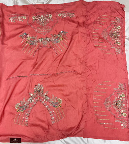 Jamawar Banarasi silk saree with handwork color antique peach