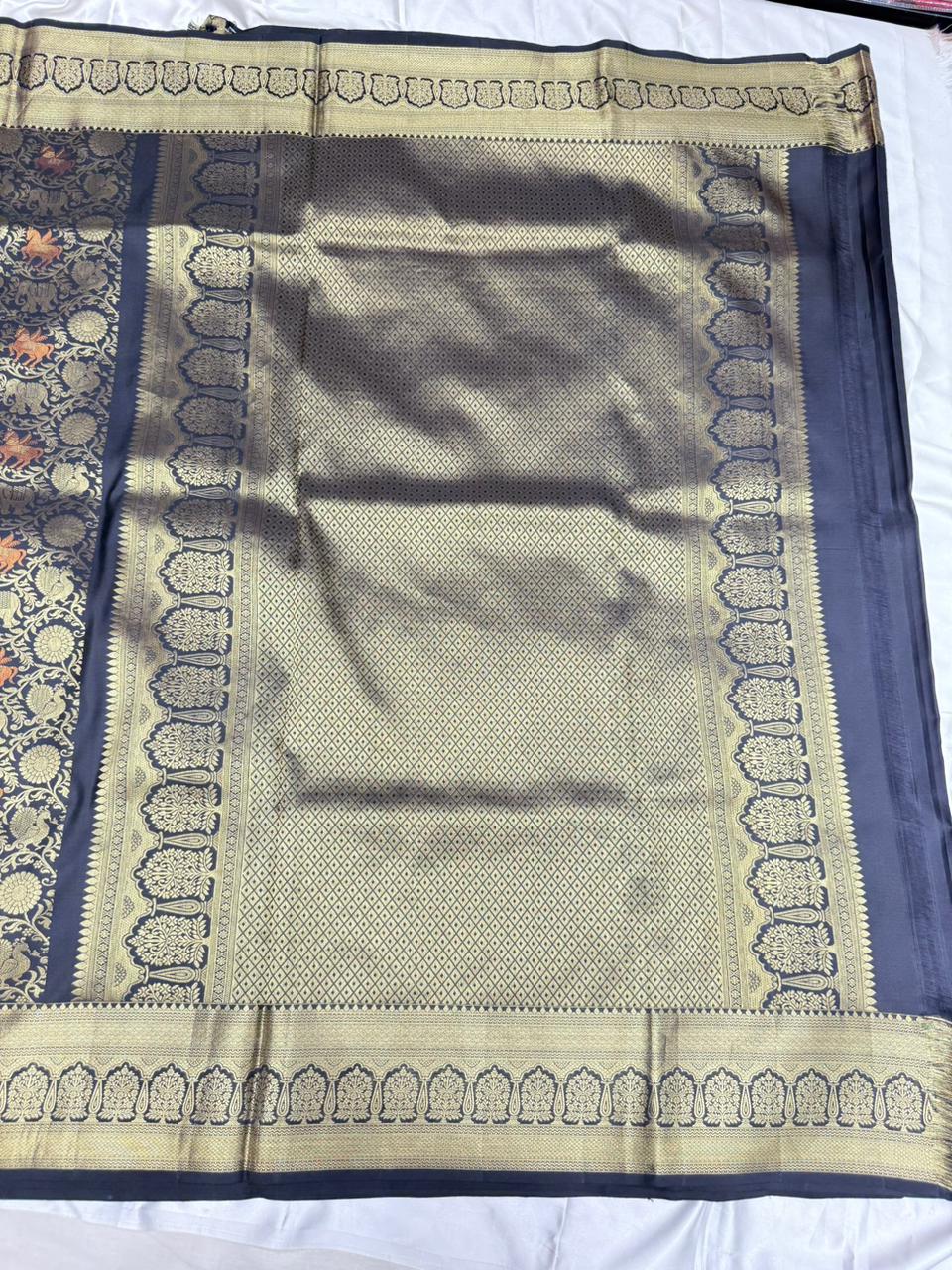 Pure Kalamkari Banarasi silk saree color  Z black