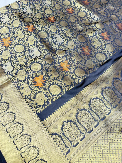 Pure Kalamkari Banarasi silk saree color  Z black