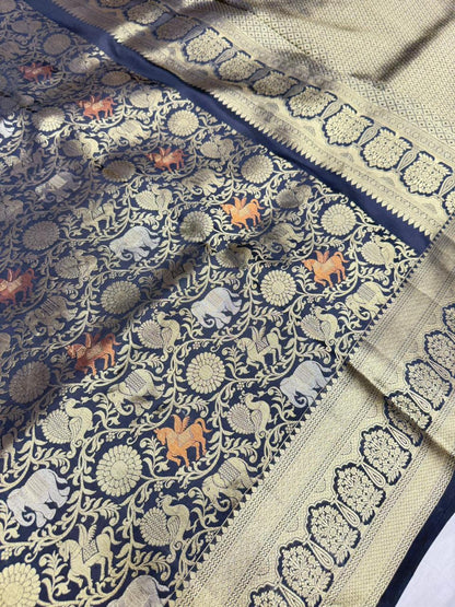 Pure Kalamkari Banarasi silk saree color  Z black