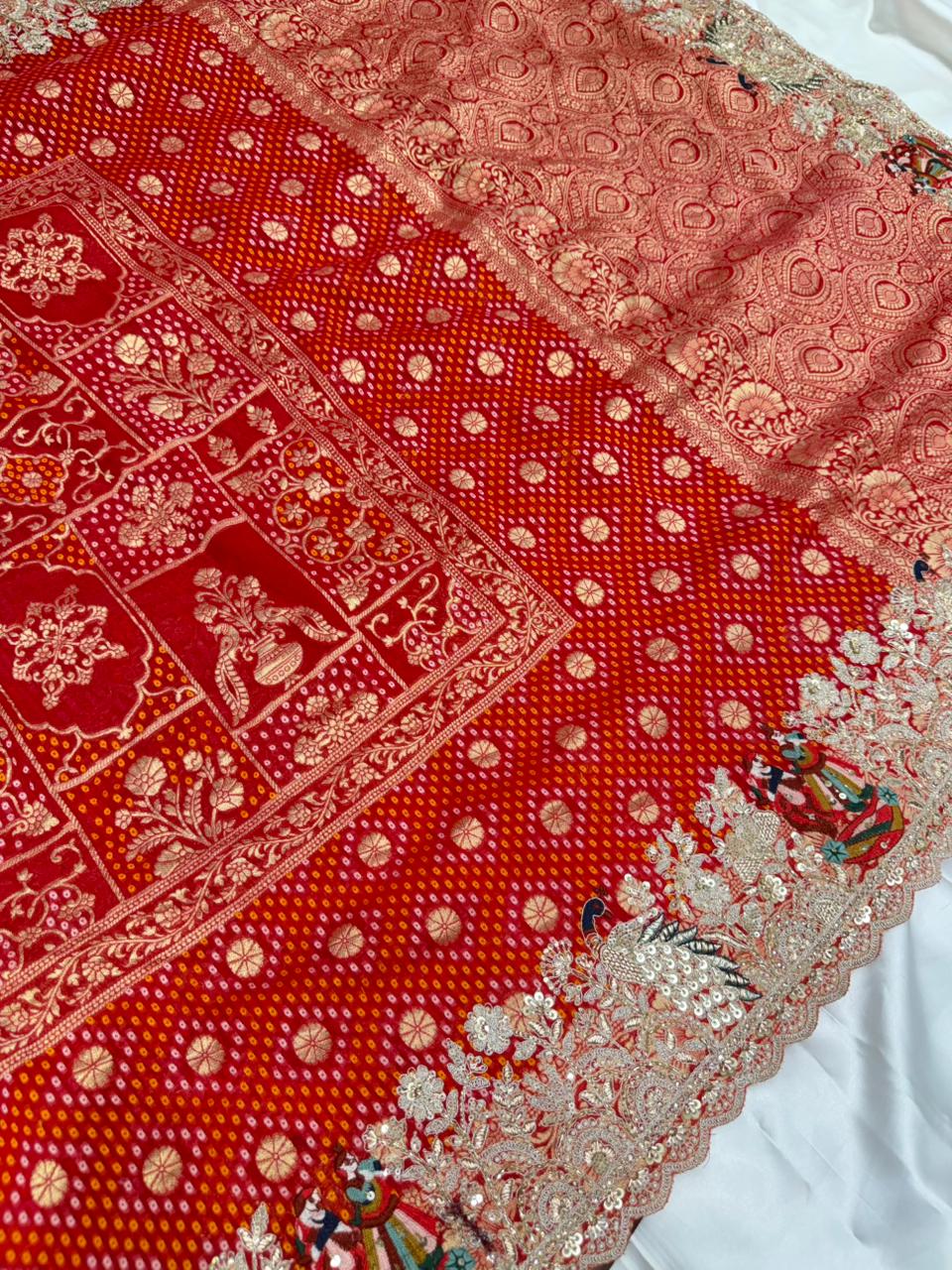 Georgette Banarasi wedding silk saree color hot red