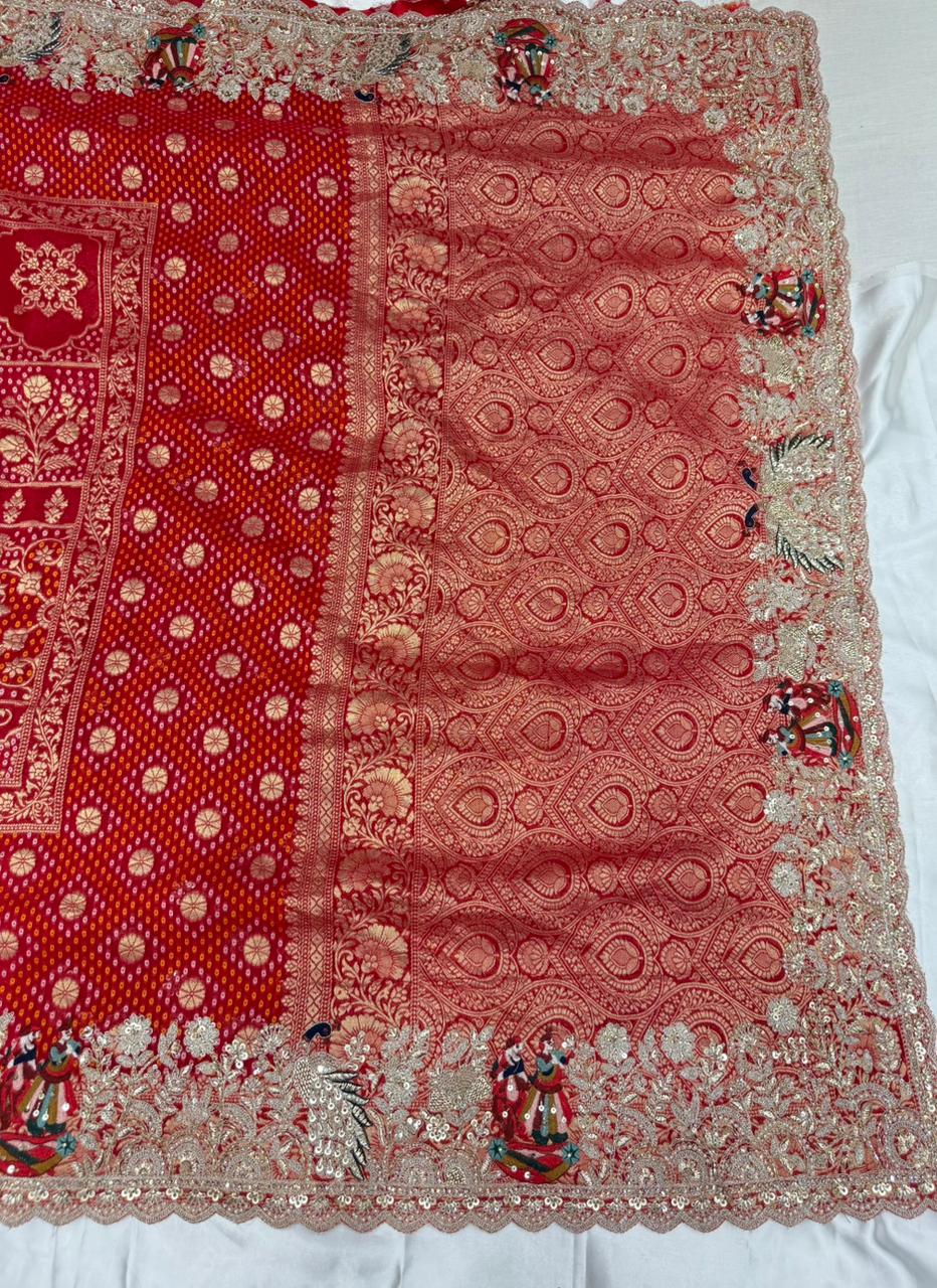 Georgette Banarasi wedding silk saree color hot red