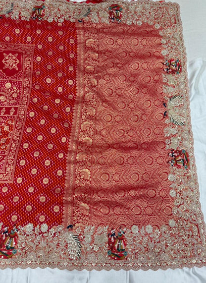 Georgette Banarasi wedding silk saree color hot red