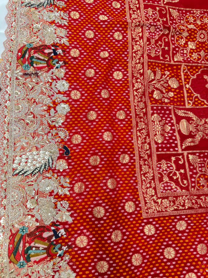 Georgette Banarasi wedding silk saree color hot red