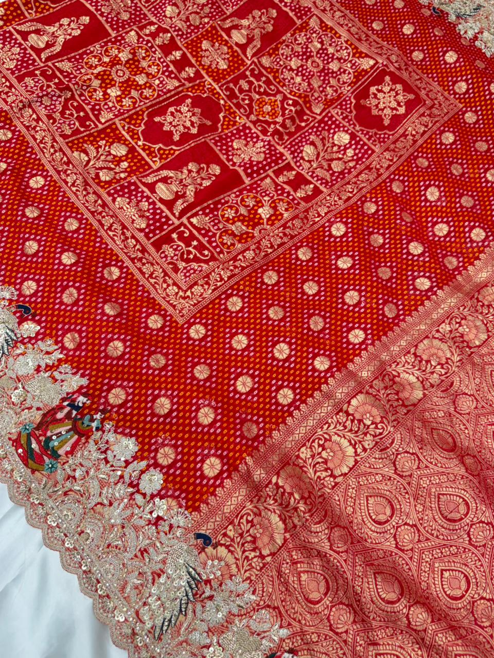 Georgette Banarasi wedding silk saree color hot red