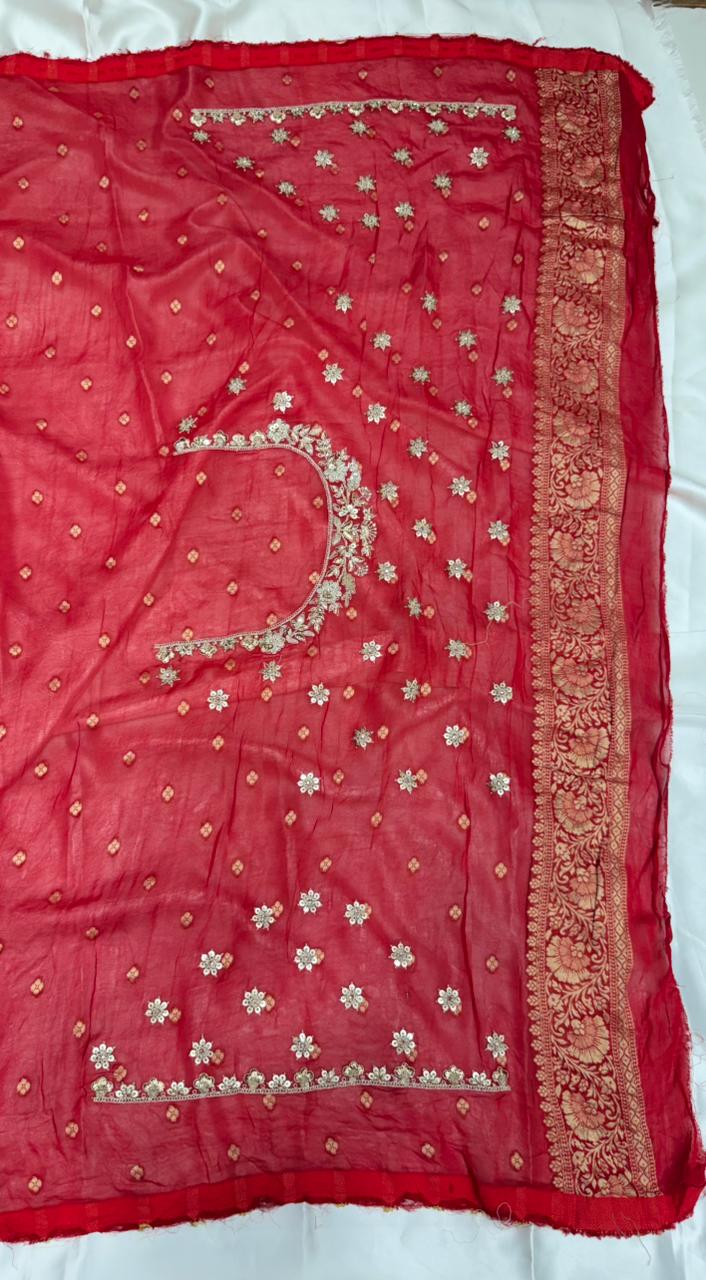 Georgette Banarasi wedding silk saree color hot red
